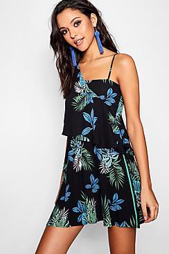 Boohoo Camille One Shoulder Sports Tape Skater Dress