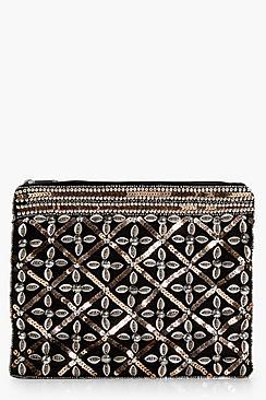 Boohoo Josie Sequin Embellished Zip Top Clutch