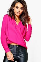 Boohoo Darcy Draped Long Sleeve Blouse