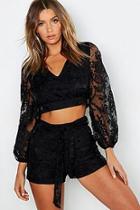 Boohoo Lace Pocket Balloon Sleeve + Short Co-ord