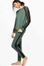 Boohoo Kate Mesh Sleeve Melange Lounge Set Khaki