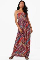 Boohoo Charlie Multi Print Shirred Maxi Dress