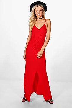 Boohoo Sally Knot Ruched Maxi Dress
