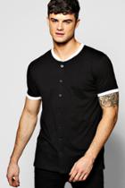 Boohoo Bomber Neck Button Through T-shirt Black