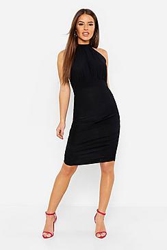 Boohoo Petite High Neck Ruched Bodycon Dress
