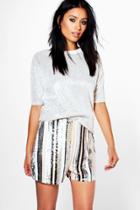 Boohoo Anna Sequin Striped Shorts Multi