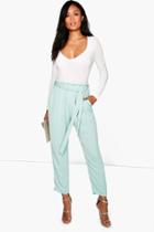 Boohoo Aletta Gathered Tie Waist Tailored Trousers Sage