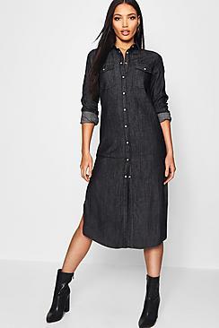 Boohoo Button Through Denim Shirt Dress