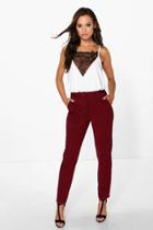 Boohoo Tamela Slim Leg Tailored Woven Trousers Wine