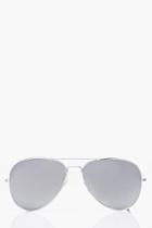 Boohoo Classic Aviator Sunglasses Silver