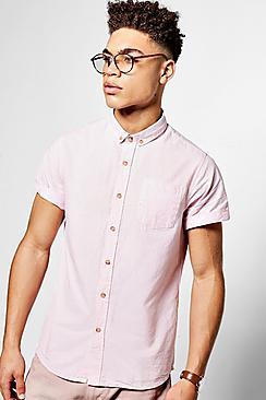 Boohoo Pink Short Sleeve Oxford Shirt