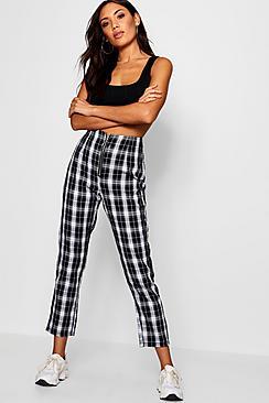 Boohoo Ash Woven Zip Front Check Slim Leg Trousers