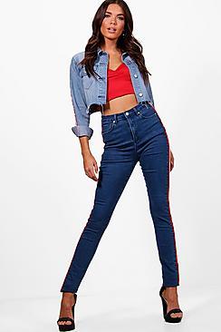 Boohoo Tall Mollie Sports Stripe Skinny Jean