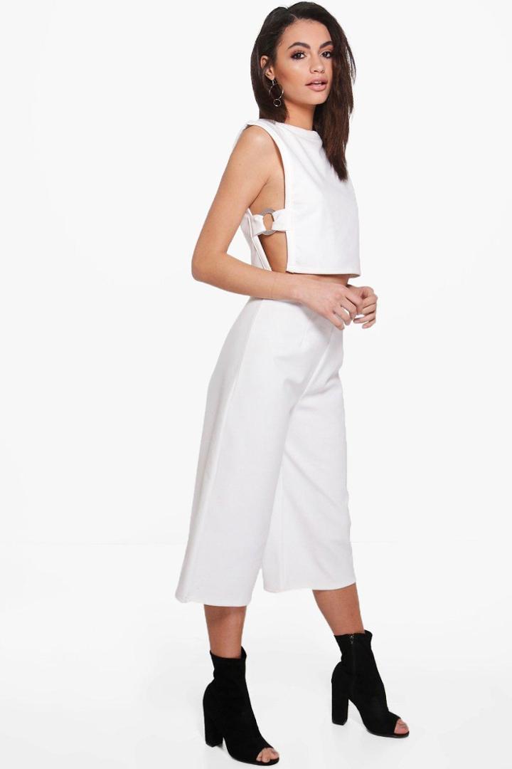 Boohoo Fran O-ring Tabard Crop & Culotte Co-ord Set Ivory