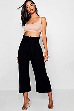 Boohoo Tall Crepe Paperbag Tie Waist Culottes