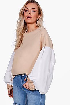 Boohoo Heidi Balloon Sleeve Contrast Sweat