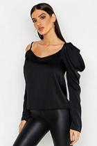 Boohoo Woven One Shoulder Puff Sleeve Top