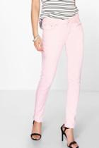 Boohoo Jenny Mid Rise Skinny Jeans Pink
