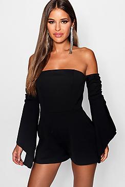 Boohoo Petite Ruched Sleeve Playsuit