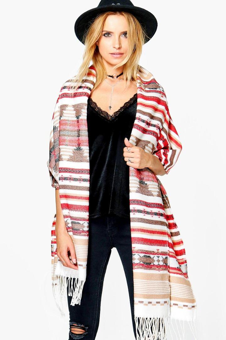 Boohoo Edie Aztec Pattern Cape Multi