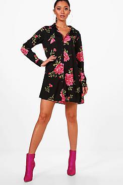 Boohoo Farrah Floral Swing Shirt Dress