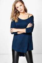 Boohoo Elsa Raglan Sleeve Off The Shoulder Dip Back Tunic