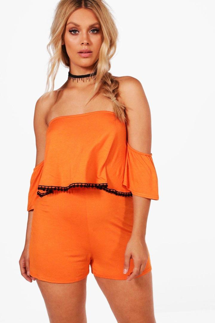 Boohoo Plus Bethany Double Layer Playsuit Orange