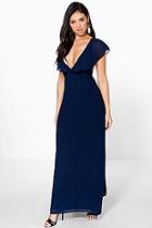 Boohoo Hayley Chiffon Frill Angel Sleeve Maxi Dress