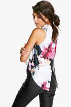 Boohoo Sasha Floral Print Split Back Crepe Top Multi