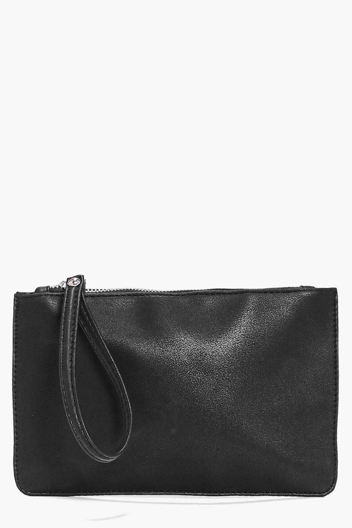 Boohoo Maria Zip Top Handstrap Clutch Bag Black