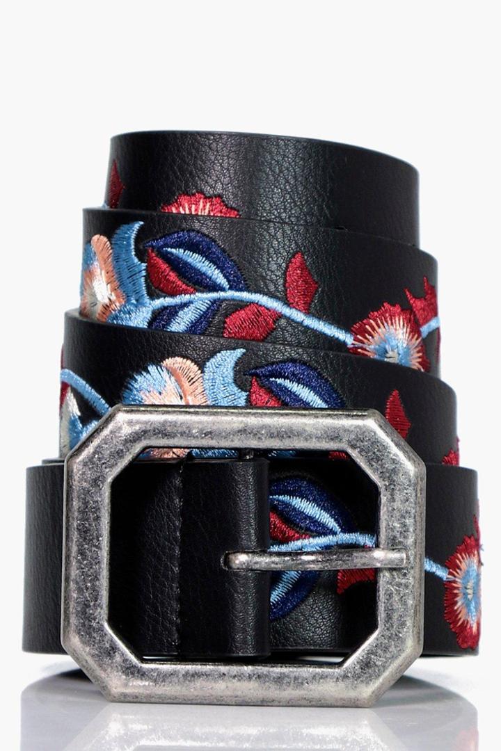 Boohoo Frankie Embroidered Boyfriend Belt Black