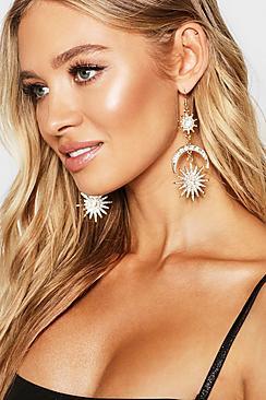 Boohoo Sun & Moon Diamante Earrings