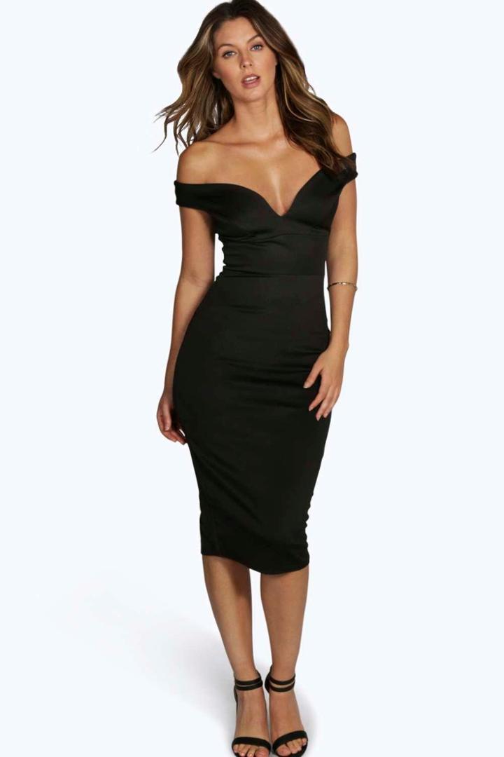 Boohoo Petite Nisha Off The Shoulder Dress Black