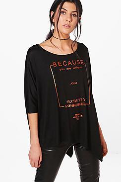 Boohoo Lola Rose Foil Print Oversized Boxy Tee