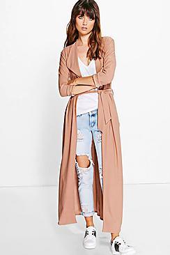 Boohoo Maya Waterfall Belted Maxi Trench