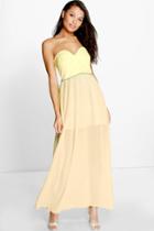 Boohoo Corin Bandeau Embellished Waist Chiffon Maxi Dress Lemon