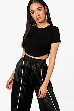 Boohoo Petite Jessy Curved Hem Short Sleeve Top
