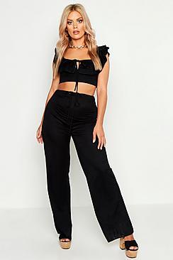 Boohoo Plus Linen Look Wide Leg Trousers