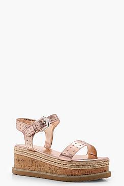 Boohoo Metallic Studded Espadrille Flatforms