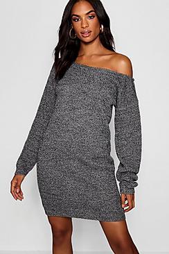 Boohoo Tall Marl Slash Neck Jumper Dress
