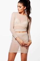 Boohoo Sia Mesh Crop & Skirt Co-ord Nude