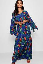 Boohoo Natalie Palm Print Cape Sleeve Maxi Dress