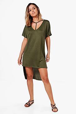 Boohoo Petite Georgie Strap Detail Dip Hem Tunic Dress