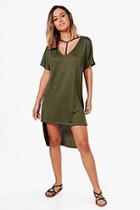 Boohoo Petite Georgie Strap Detail Dip Hem Tunic Dress