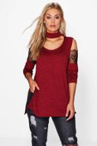 Boohoo Plus Chrissie Lace Open Shoulder Jumper Wine