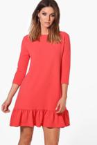 Boohoo Summer Frill Hem Shift Dress Coral