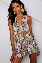 Boohoo Tall Tropical Print Tie Front Playsuit