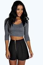 Boohoo Rhea Woven Pleated Zip Through Short
