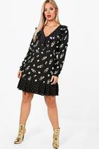 Boohoo Plus Shelly Woven Polka Dot Floral Tea Dress