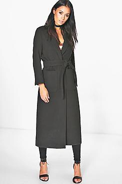 Boohoo Molly Longline Belted Wool Look Robe Duster